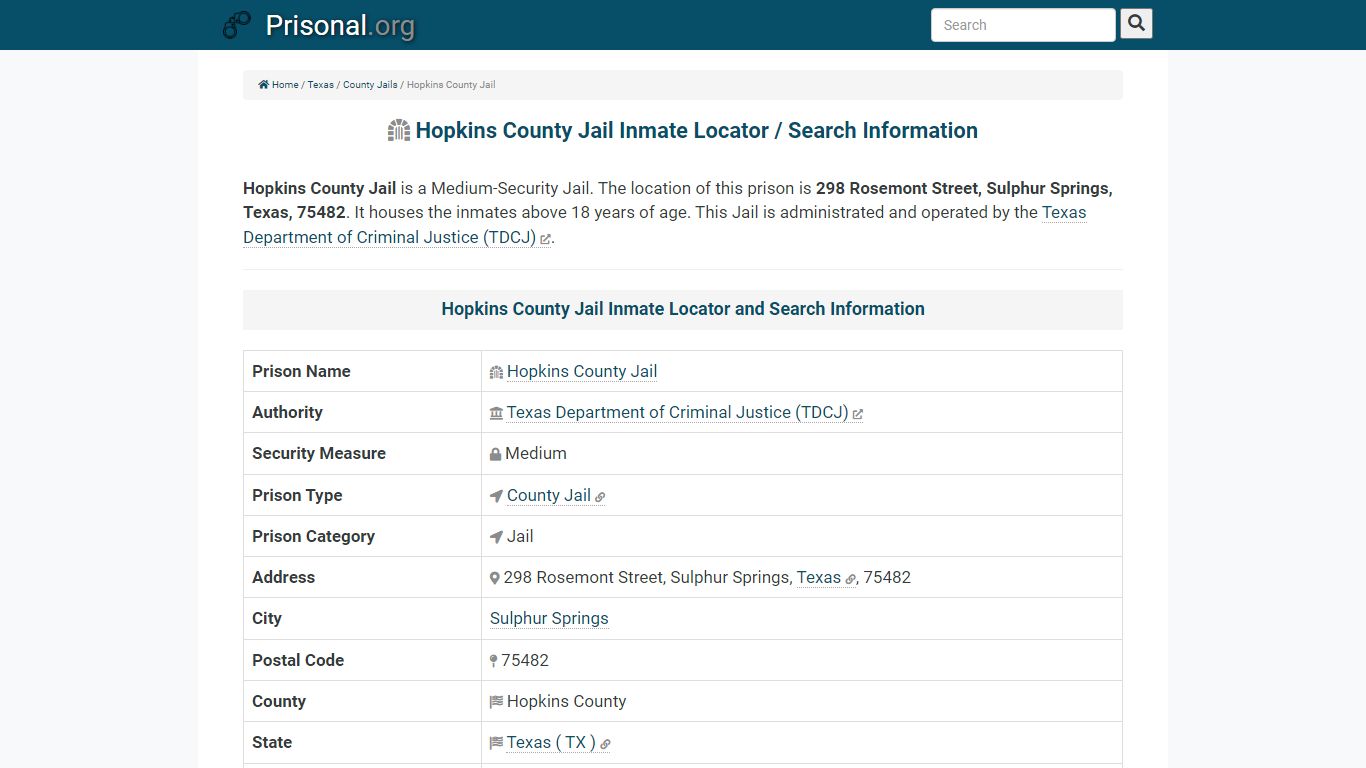 Hopkins County Jail Inmate Locator / Search Information